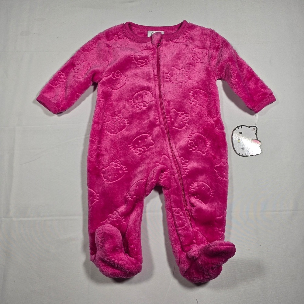 Hello Kitty Pink 3M girls Chenille Footed Sleeper Romper Embossed New‎